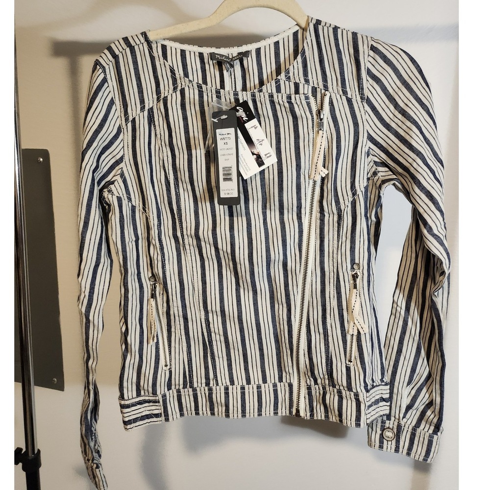 Michael Stars WST73 XS Linen Stripe Moto Jacket Women's